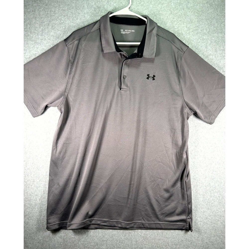Under Armour Polo Shirt Mens 2XLT Gray Loose Fit Golf Performance Short Sleeve
